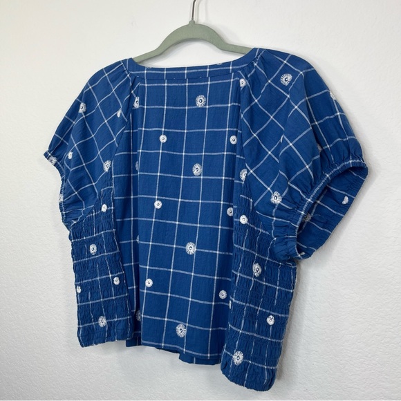 Madewell Embroidered Puff-Sleeve Crop Top Windowpane in Hermitage Blue size 16 - Picture 6 of 9